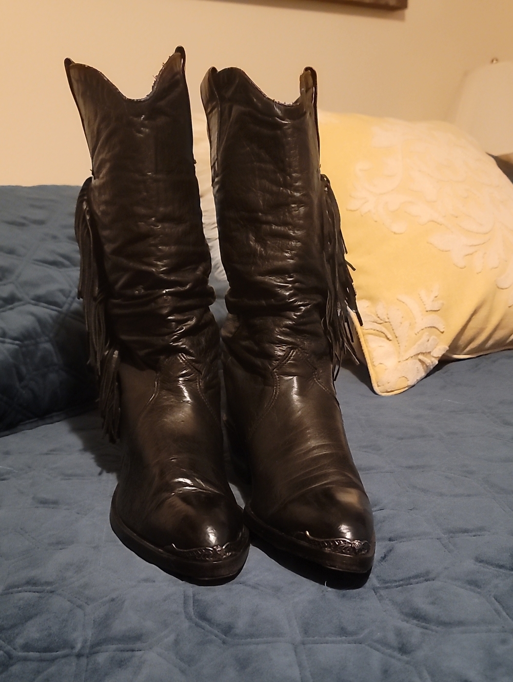 Zodiac Vintage Mens Black Fringe Leather  Boots